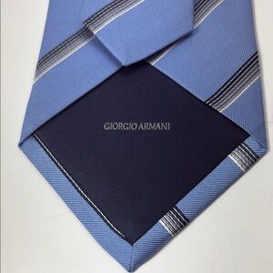 Giorgio Armani Hand Made Italian Blue & Black Striped Silk Tie